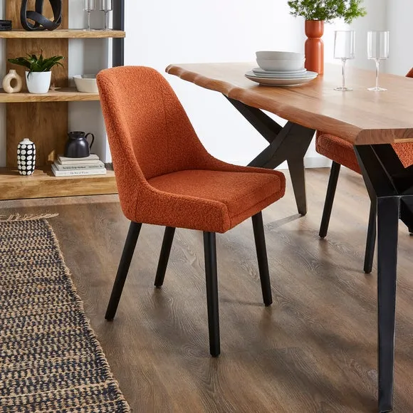 Dining Chair with Curved Back - Orange, Boucle image