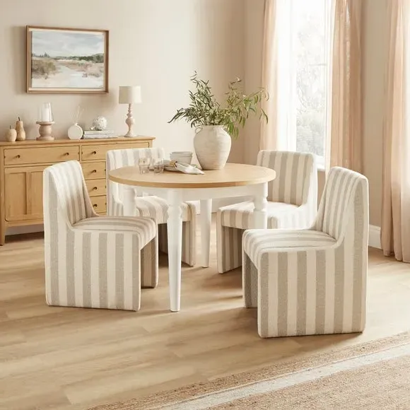 Dining Chair with Cushioned Seat - Natural, Boucle