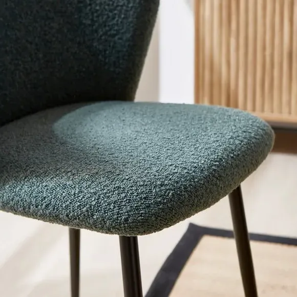 Dining Chair with High Back - Olive, Boucle