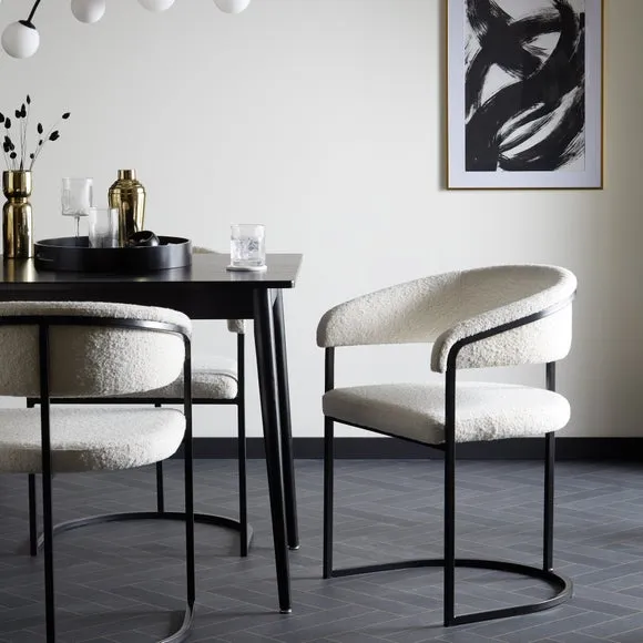 Dining Chair with Metal Legs - Ivory, Boucle