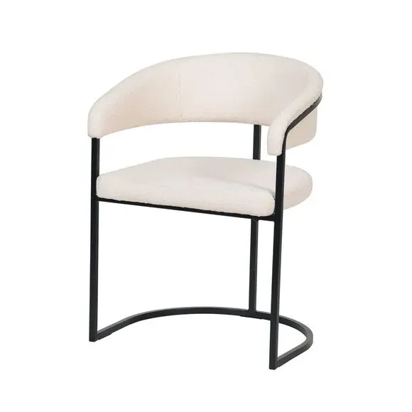 Dining Chair with Metal Legs - Ivory, Boucle