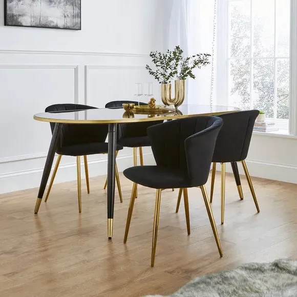 Dining Chair with Pleated Back - Black, Velvet