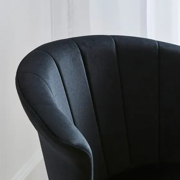Dining Chair with Pleated Back - Black, Velvet