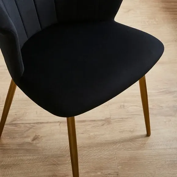 Dining Chair with Pleated Back - Black, Velvet