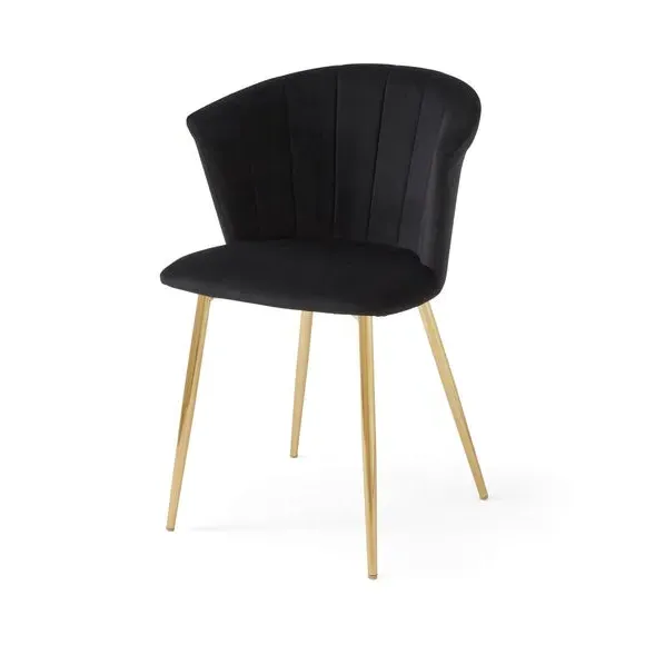 Dining Chair with Pleated Back - Black, Velvet