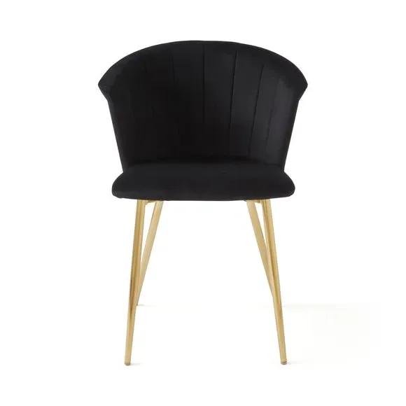 Dining Chair with Pleated Back - Black, Velvet