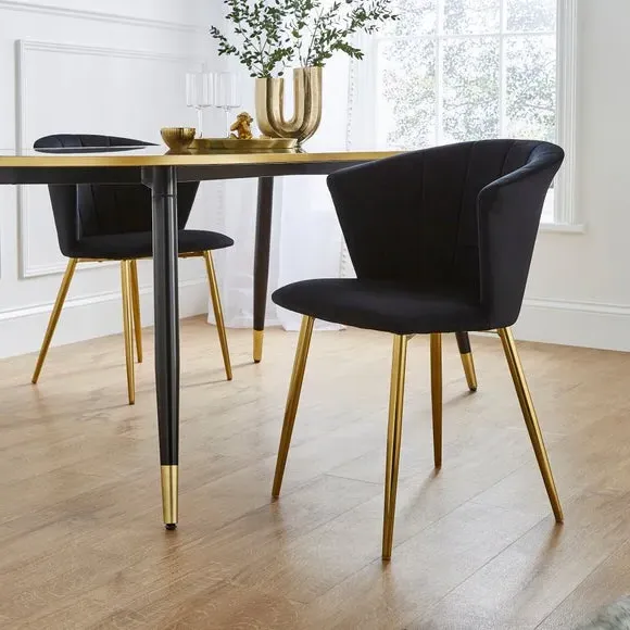 Dining Chair with Pleated Back - Black, Velvet image