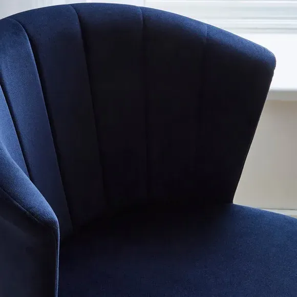 Dining Chair with Pleated Back - Blue, Velvet