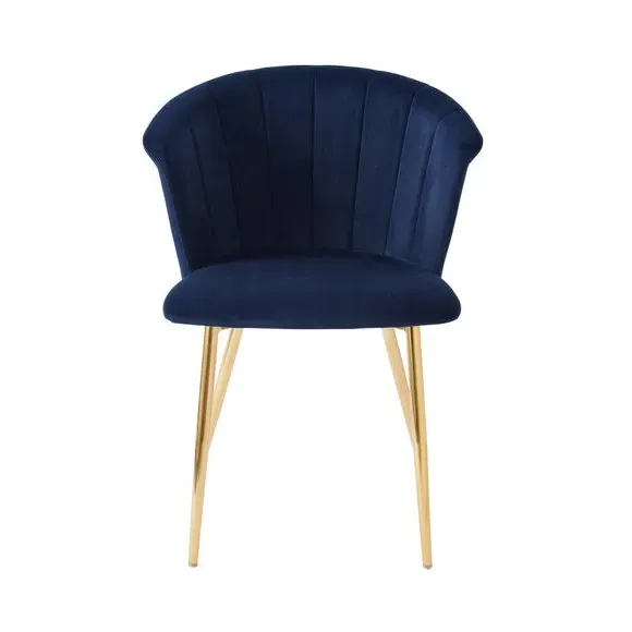Dining Chair with Pleated Back - Blue, Velvet