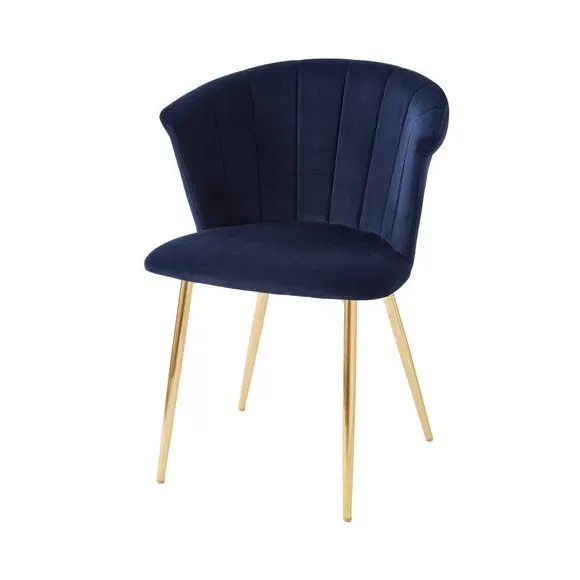 Dining Chair with Pleated Back - Blue, Velvet