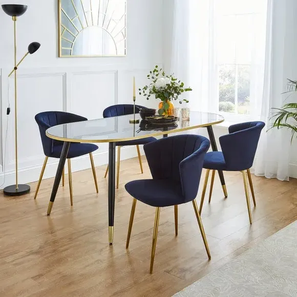 Dining Chair with Pleated Back - Blue, Velvet