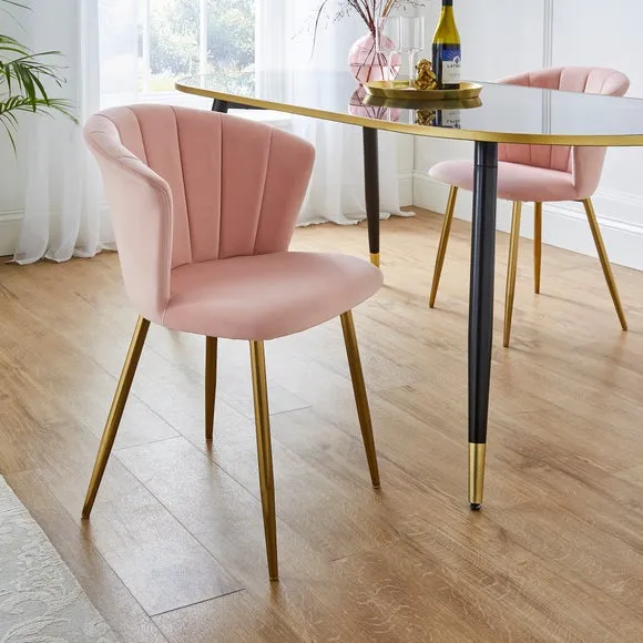 Dining Chair with Pleated Back - Blush, Velvet