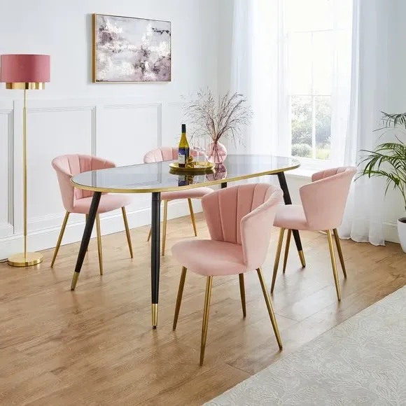 Dining Chair with Pleated Back - Blush, Velvet