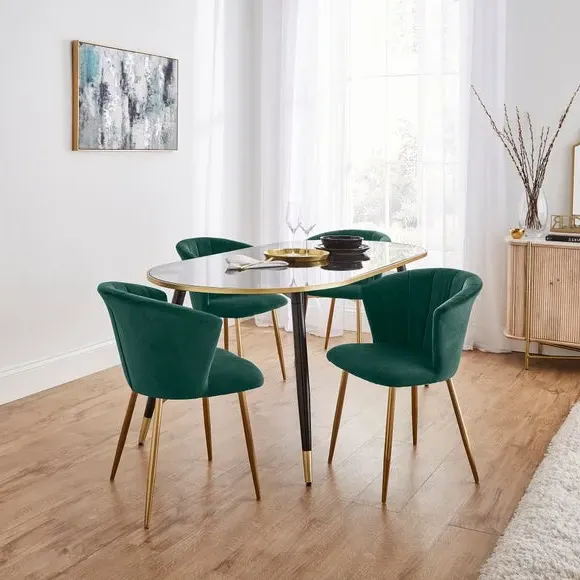 Dining Chair with Pleated Back - Green, Velvet