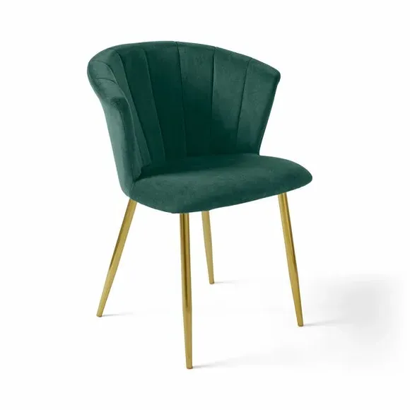 Dining Chair with Pleated Back - Green, Velvet