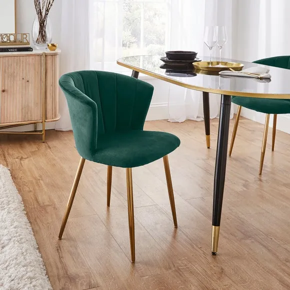 Dining Chair with Pleated Back - Green, Velvet