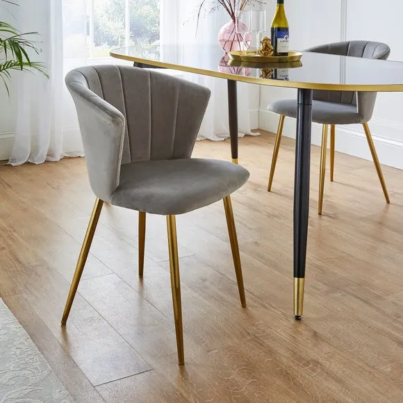 Dining Chair with Pleated Back - Grey, Velvet