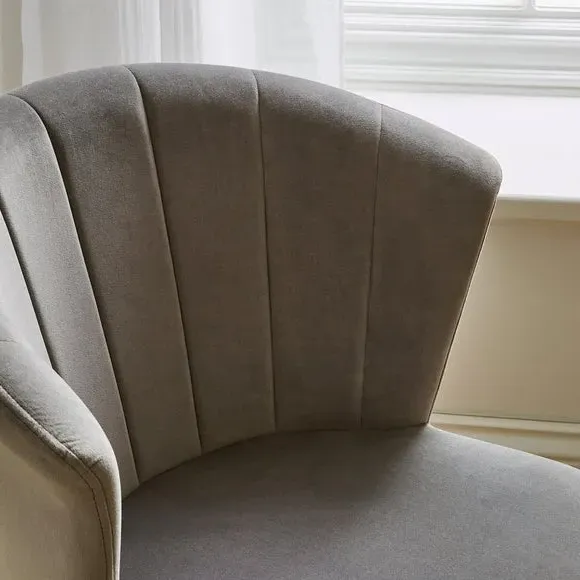 Dining Chair with Pleated Back - Grey, Velvet