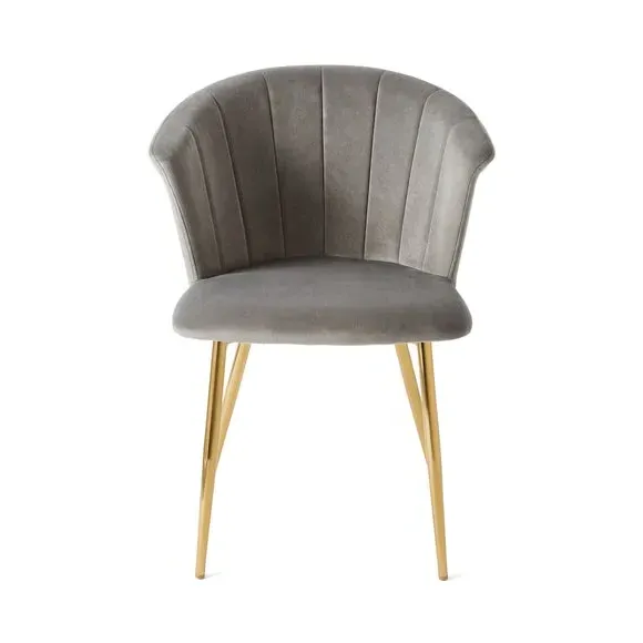 Dining Chair with Pleated Back - Grey, Velvet