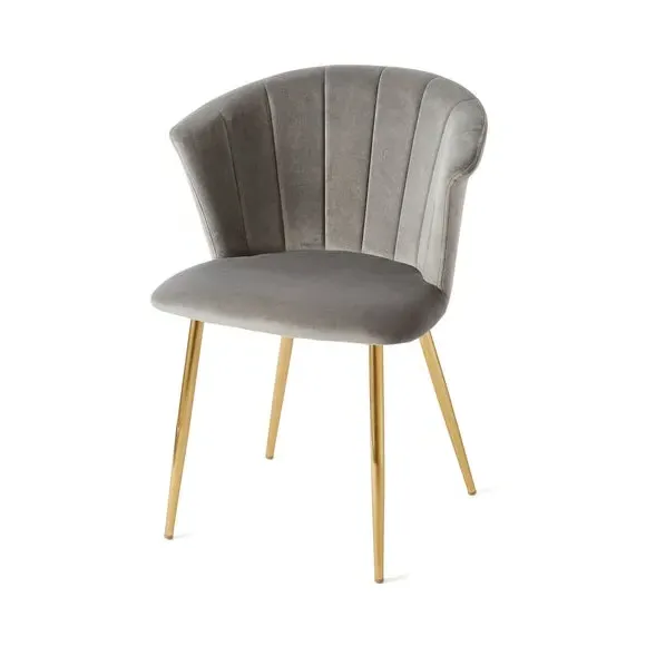 Dining Chair with Pleated Back - Grey, Velvet