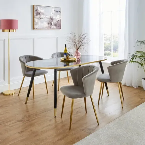 Dining Chair with Pleated Back - Grey, Velvet