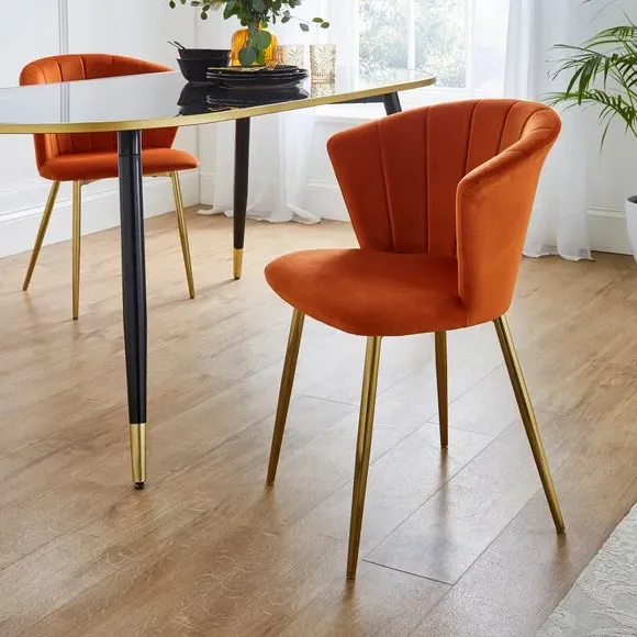 Dining Chair with Pleated Back - Orange, Velvet