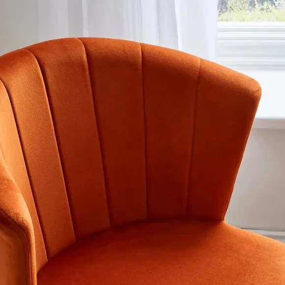 Dining Chair with Pleated Back - Orange, Velvet