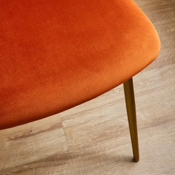Dining Chair with Pleated Back - Orange, Velvet