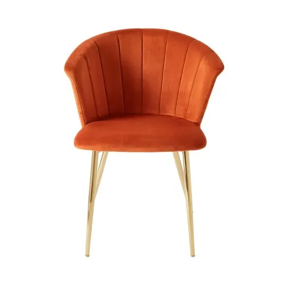 Dining Chair with Pleated Back - Orange, Velvet