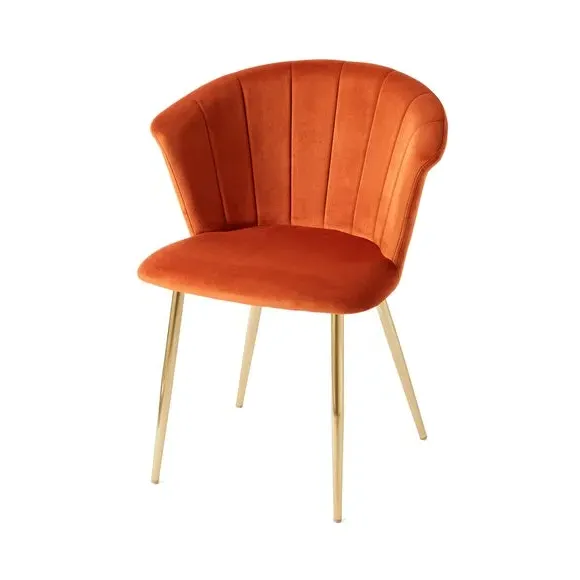 Dining Chair with Pleated Back - Orange, Velvet