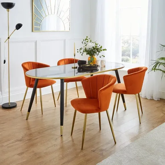 Dining Chair with Pleated Back - Orange, Velvet