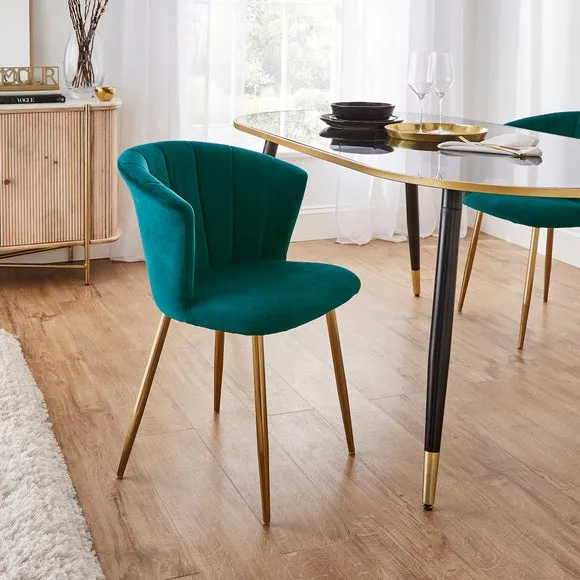 Dining Chair with Pleated Back - Teal, Velvet