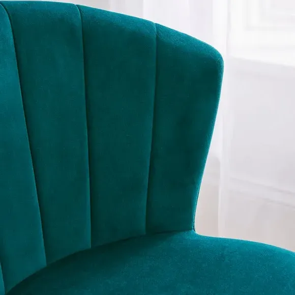 Dining Chair with Pleated Back - Teal, Velvet