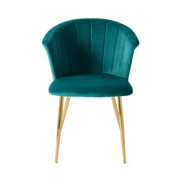 Dining Chair with Pleated Back - Teal, Velvet