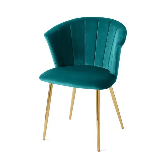 Dining Chair with Pleated Back - Teal, Velvet