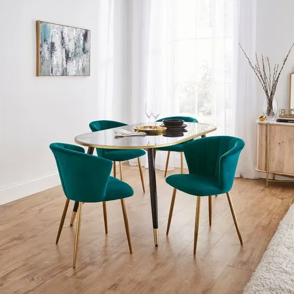 Dining Chair with Pleated Back - Teal, Velvet