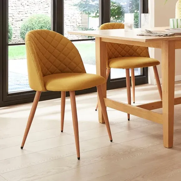 Dining Chair with Quilted Back - Yellow, Fabric