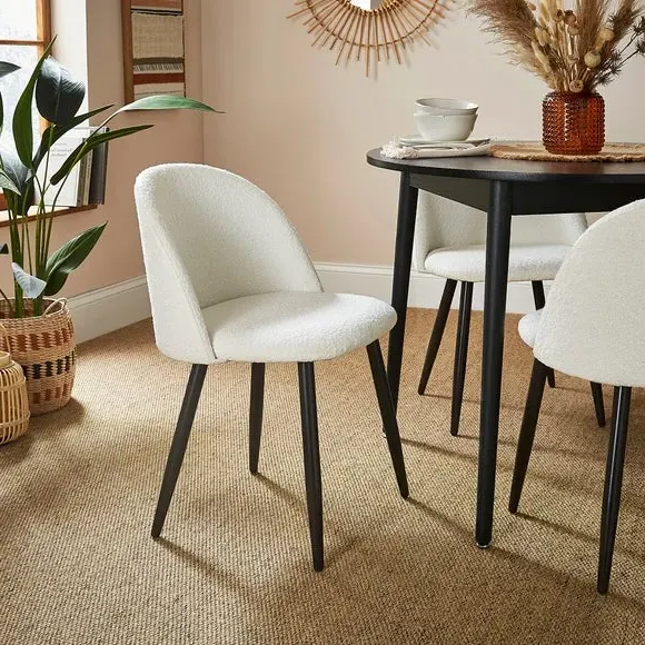Dining Chair with Quilted Detail - Ivory, Boucle image