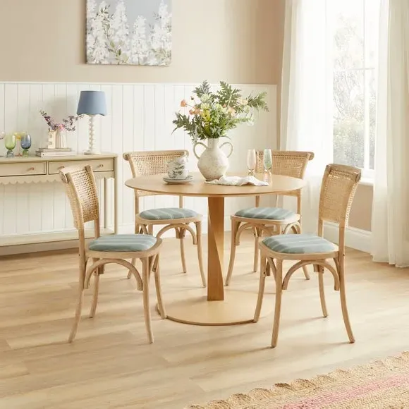Dining Chair with Rattan Back - Sage, Oak