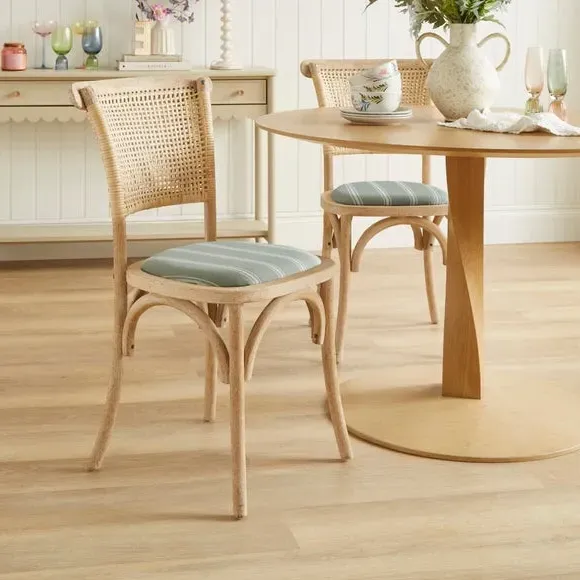 Dining Chair with Rattan Back - Sage, Oak image