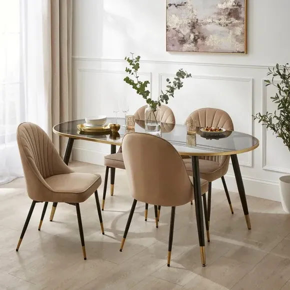 Dining Chair with Stitch Detail - Mink, Velvet
