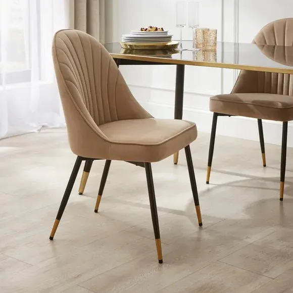 Dining Chair with Stitch Detail - Mink, Velvet image