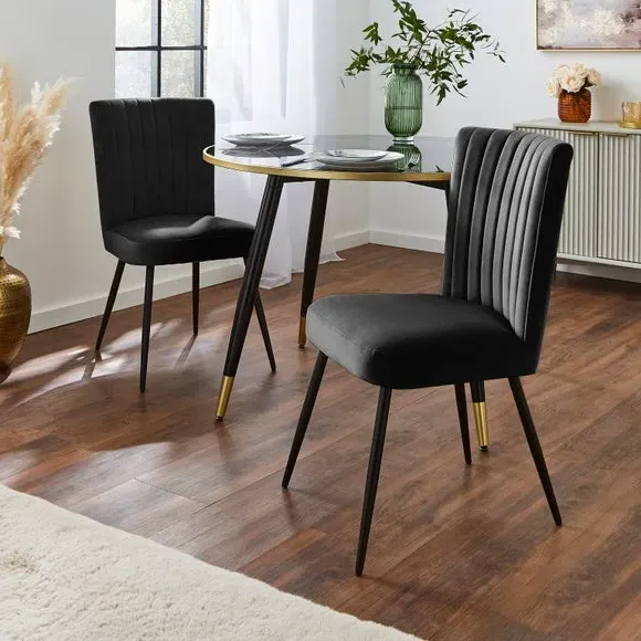 Dining Chair with Stitched Back - Black, Velvet