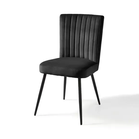 Dining Chair with Stitched Back - Black, Velvet