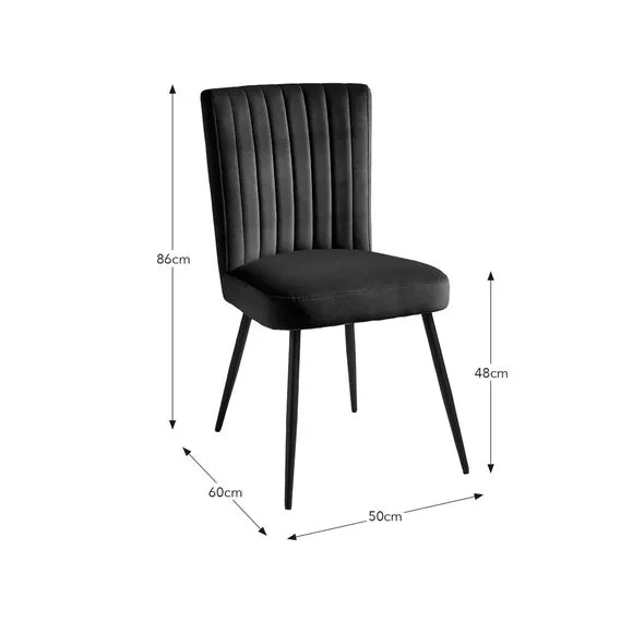 Dining Chair with Stitched Back - Black, Velvet