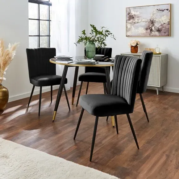 Dining Chair with Stitched Back - Black, Velvet image