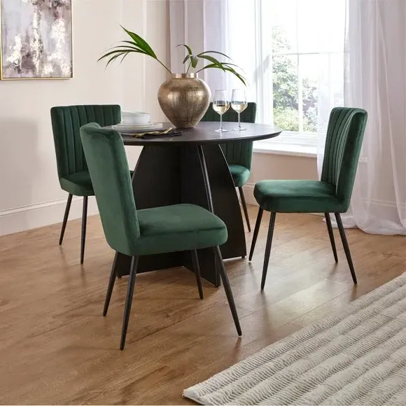 Dining Chair with Stitched Back - Green, Velvet