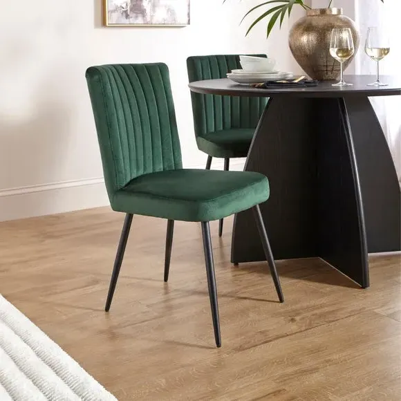 Dining Chair with Stitched Back - Green, Velvet