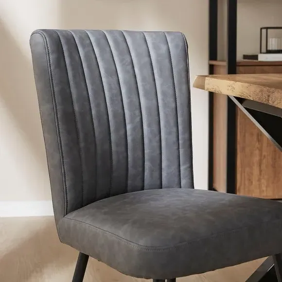 Dining Chair with Stitched Back - Grey, Faux Leather