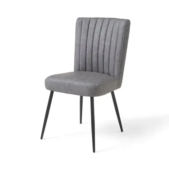 Dining Chair with Stitched Back - Grey, Faux Leather